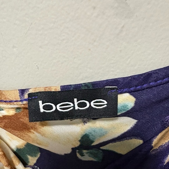 Bebe Navy and Cream Floral Satin Midi Dress - Picture 6 of 6